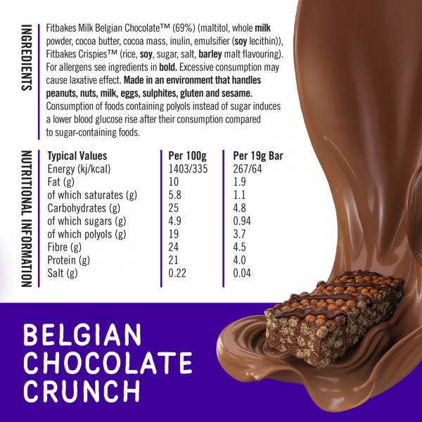 Fitbakes Belgian Chocolate Crunch Bar, 19g x 12