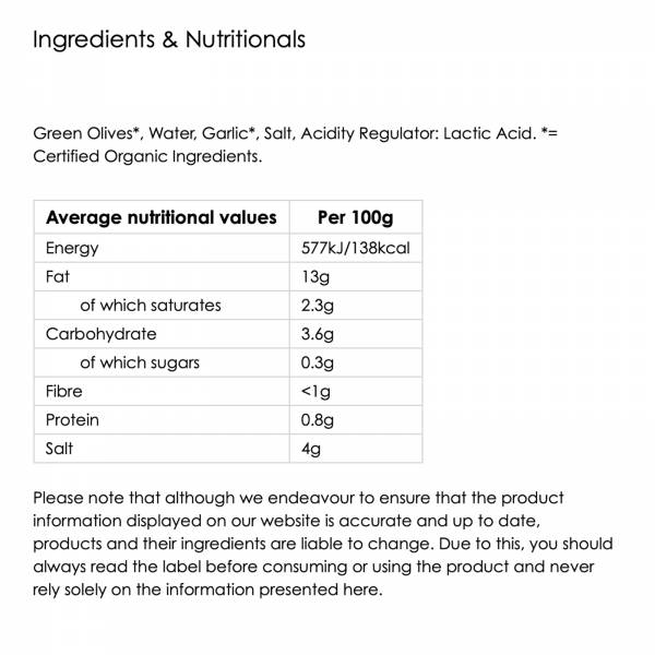 Biona Organic Greek Queen Olives with Garlic Stuffed in Brine, 370g