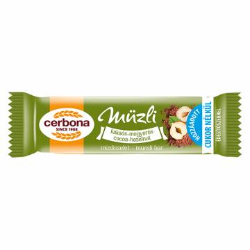 Cerbona Cocoa Hazelnut Muesli Bar - Sugar Free, 5 x 20g