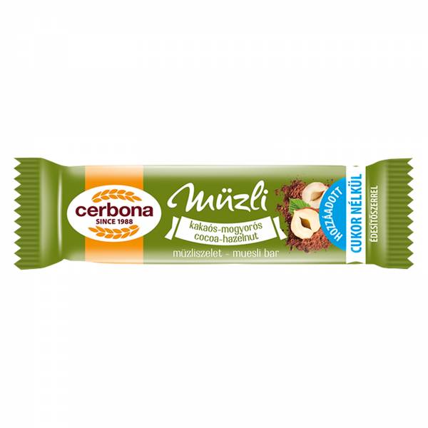 Cerbona Cocoa Hazelnut Muesli Bar - Sugar Free, 5 x 20g