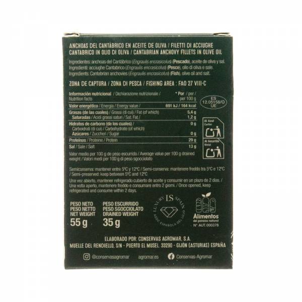 Agromar Cantabrico Anchovy Fillets in Olive Oil - 7 to 9 premium fillets, 55g