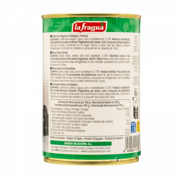 La Fragua Sliced Black Olives, 390g