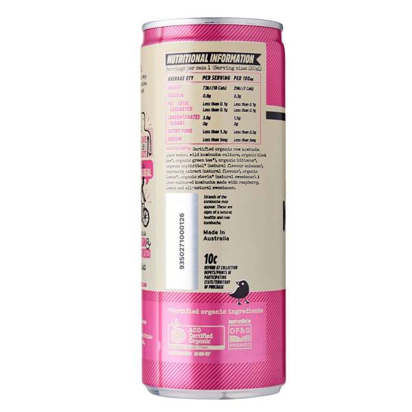 Remedy Organic Kombucha Raspberry Lemonade, 250ml - Case