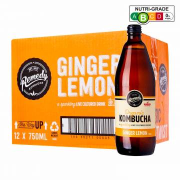 Remedy Organic Kombucha Ginger & Lemon, 750 ml - Case