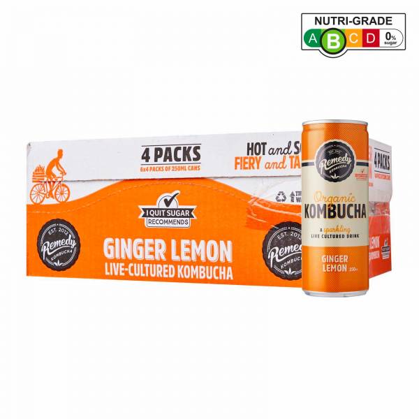 Remedy Organic Kombucha Ginger & Lemon, 250 ml - Case