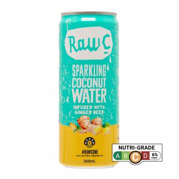 Raw C Sparkling Coconut Water Infused with Ginger Beer, 325 ml
