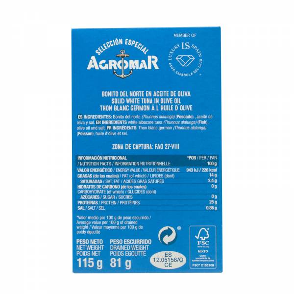 Agromar White Tuna In Olive Oil, 115 g