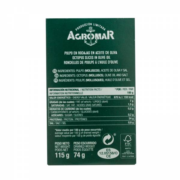 Agromar Octopus Slices In Olive Oil, 115g
