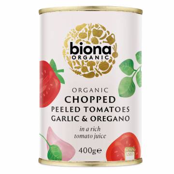 Biona Organic Chopped Tomatoes with  Garlic & Oregano 400g