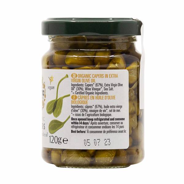 Biona Organic Capers in Extra Virgin Olive Oil 120g