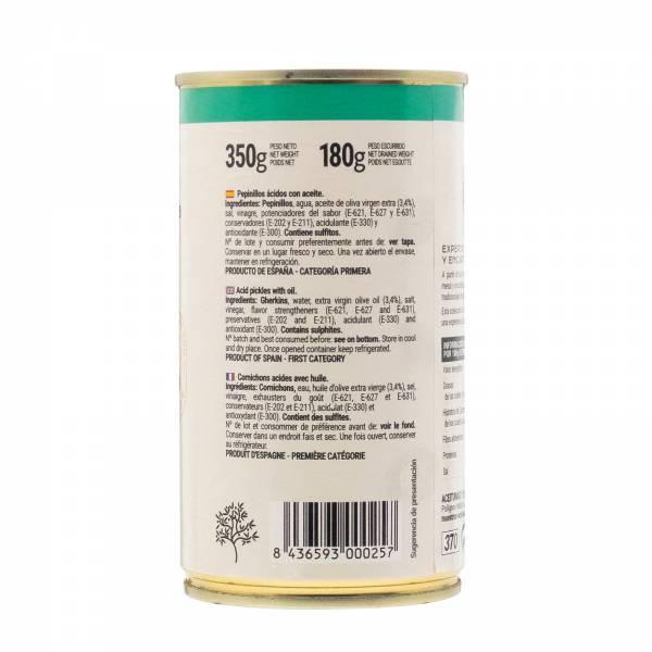 Maestros Aceituneros Mini Gherkins in Anchovy Flavored Oil, 370g