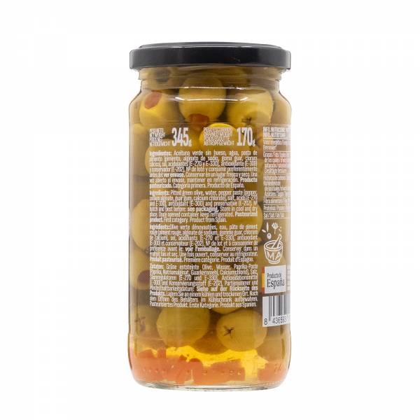 Maestros Aceituneros Manzanilla Olives Stuffed with Spicy Red Pepper, 370g