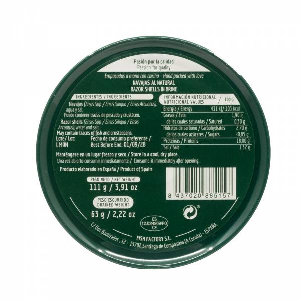 La Curiosa Razor Clams In Brine 6/8 Pieces, 111g