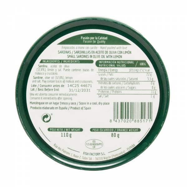 La Curiosa Small Sardines In Olive Oil With Lemon (10-14 Pieces), 110g