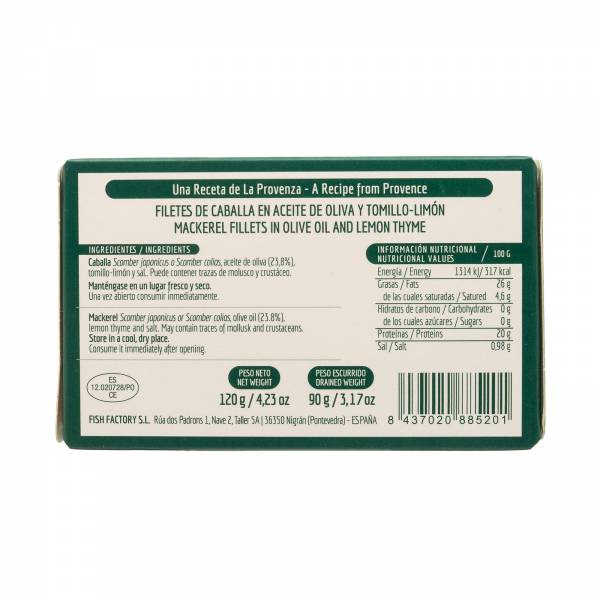 La Curiosa Mackerel Fillets In Olive Oil With Lemon Thyme, 120g