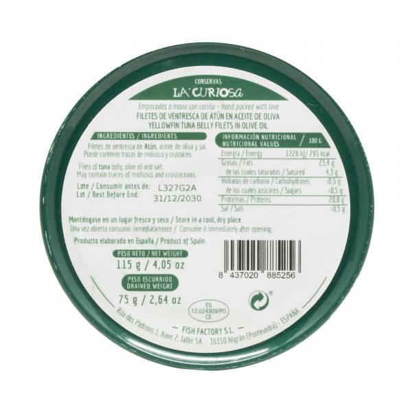 La Curiosa Yellowfin Tuna Belly In Olive Oil, 115g