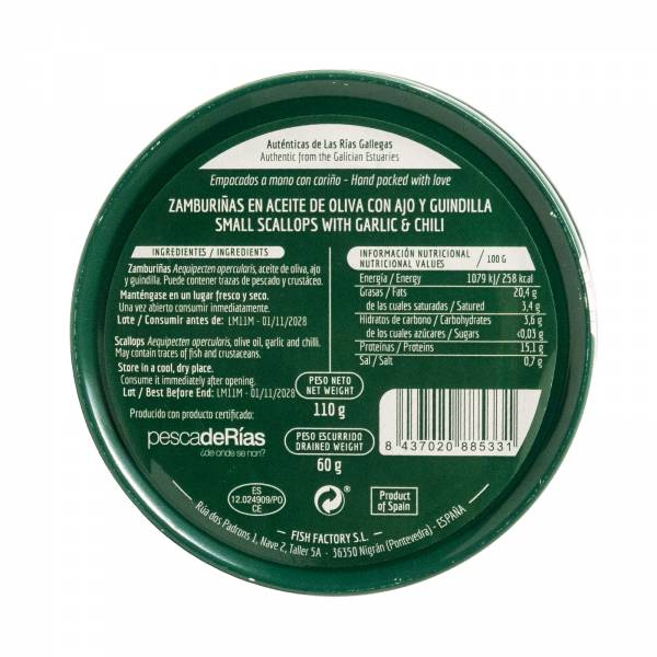 La Curiosa Small Scallops With Garlic & Chilli, 110g