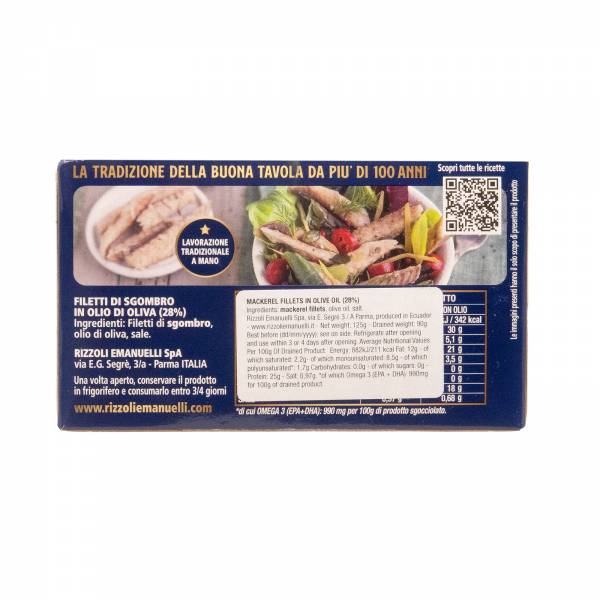Rizzoli Mackerel Fillets in Olive Oil, 125g