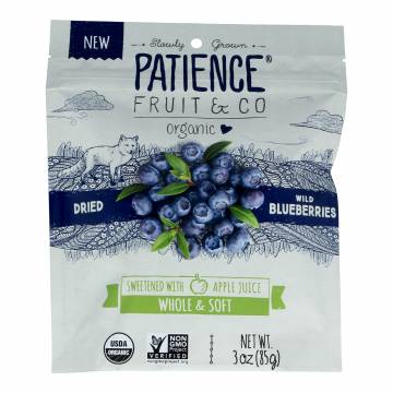 Patience Organic Whole And Soft Wild Dried Blueberry Sweetened with Apple Juice, 85g