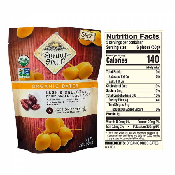 Sunny Fruit Organic Pitted Dates, 250g (5 Snack Packs)