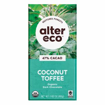 Alter Eco Organic Dark Salted Coconut Toffee Chocolate, 80g - 47% Cacao