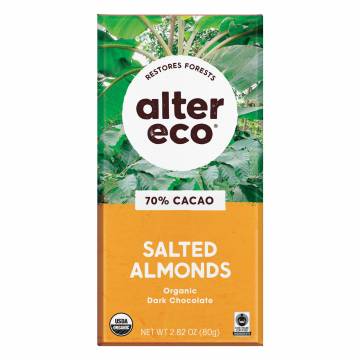 Alter Eco Organic Dark Salted Almonds Chocolate, 80g - 70% Cacao