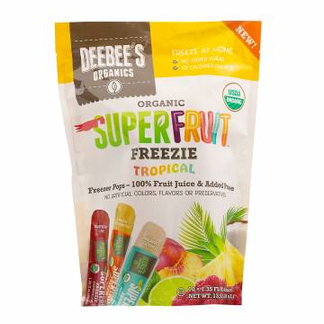 Deebee's 100% Organics Super Fruit Freezie Frozen Juice Bars, Grape, Strawberry And Tropical Fruit Popsicles 10 count, 400 ml